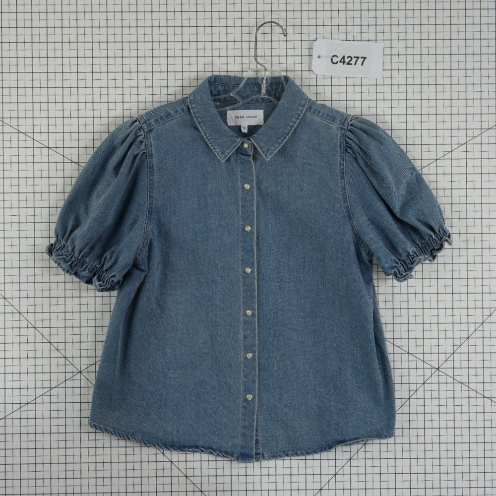 Dear John Denim Jean Puff Sleeve Pearl Button Top Womens Size Small 100% Cotton - Picture 5 of 5